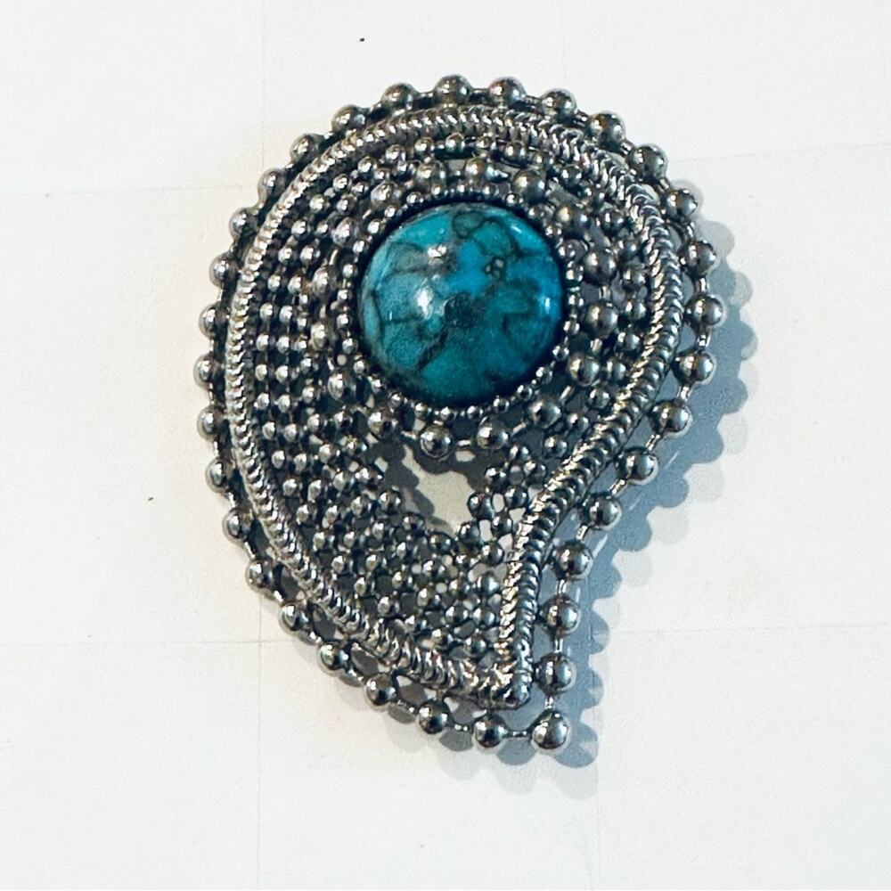 Vintage Silver and Turquoise Brooch